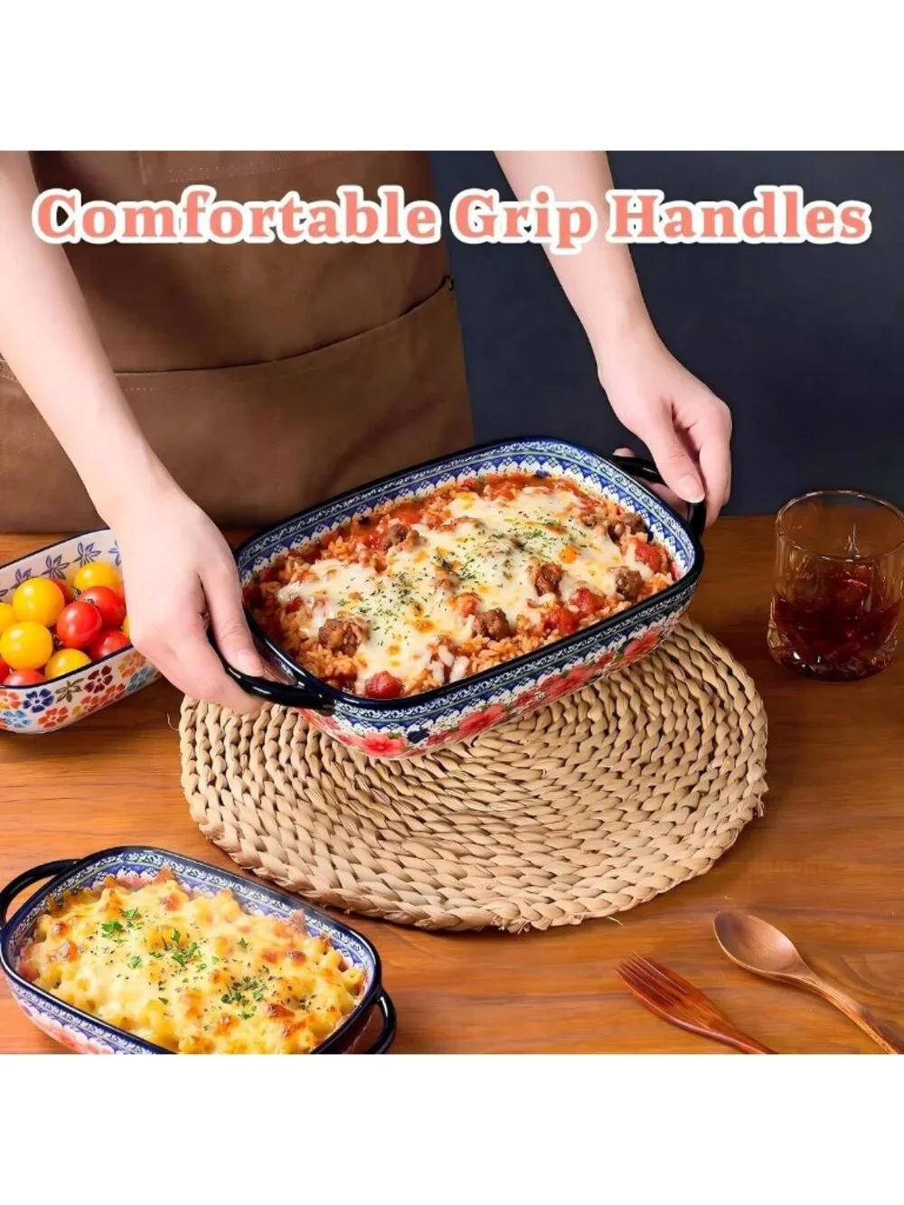 Hand-Painted Ceramic Casserole Dishes Set of 2, Oven Safe Baking Pans, Gift Idea